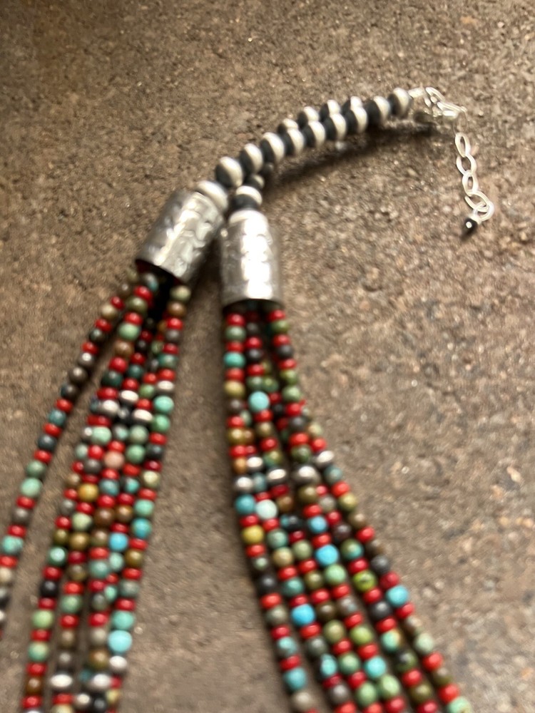 Sterling silver Multistone bead necklace 24 inch
