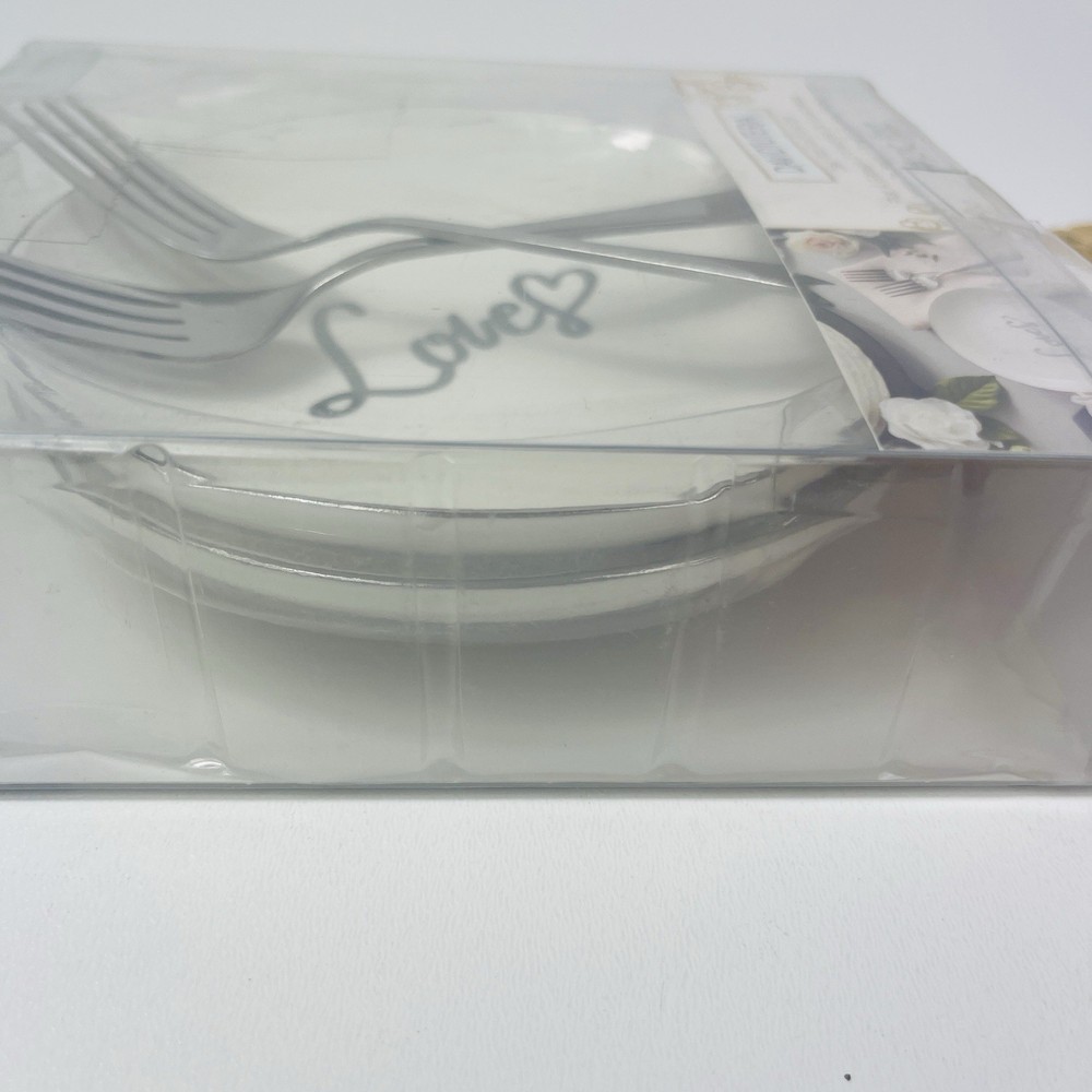 David Tutera Wedding Bride Groom Cake Plate Fork Set 4 PC