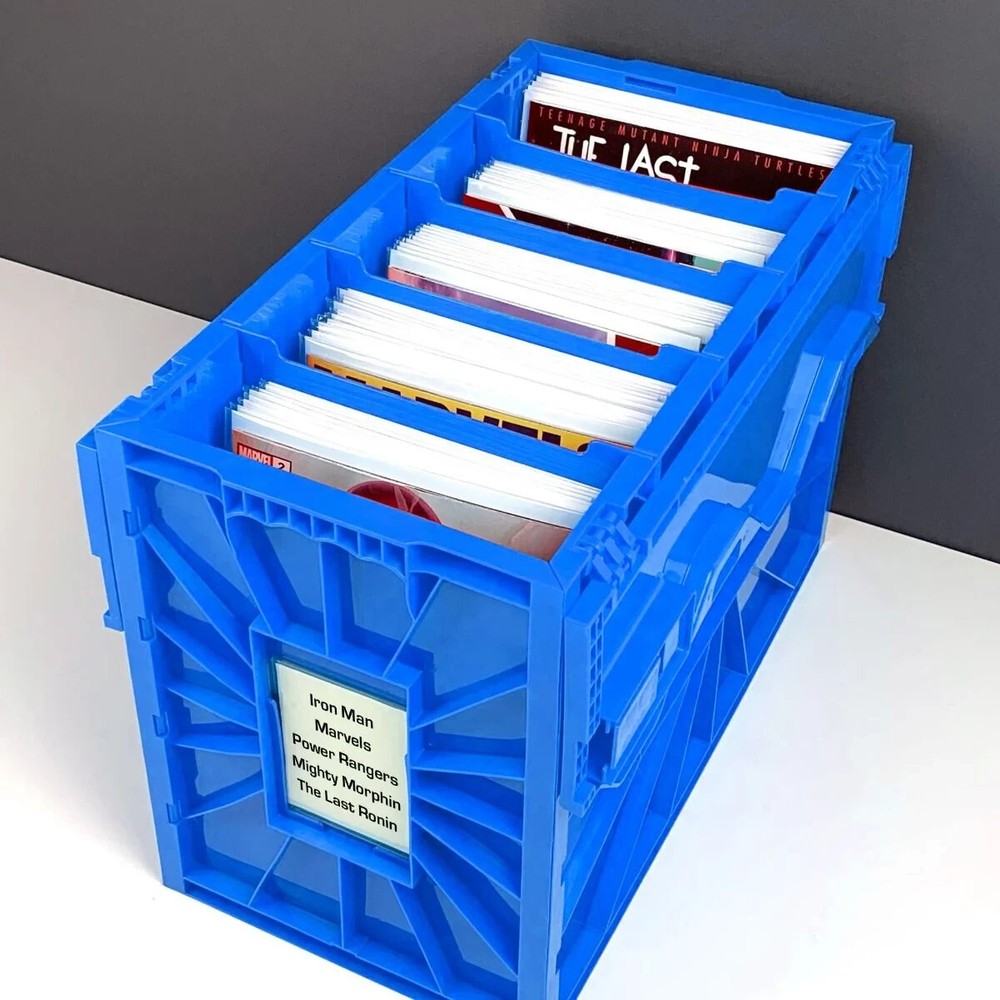 BCW Short Plastic Comic Book Bin Box Heavy Duty with Lid Blue - **FIVE PACK**