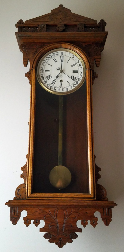Antique Ansonia "Eclipse" Calendar Wall Clock 8-Day Timepiece, Key-wind
