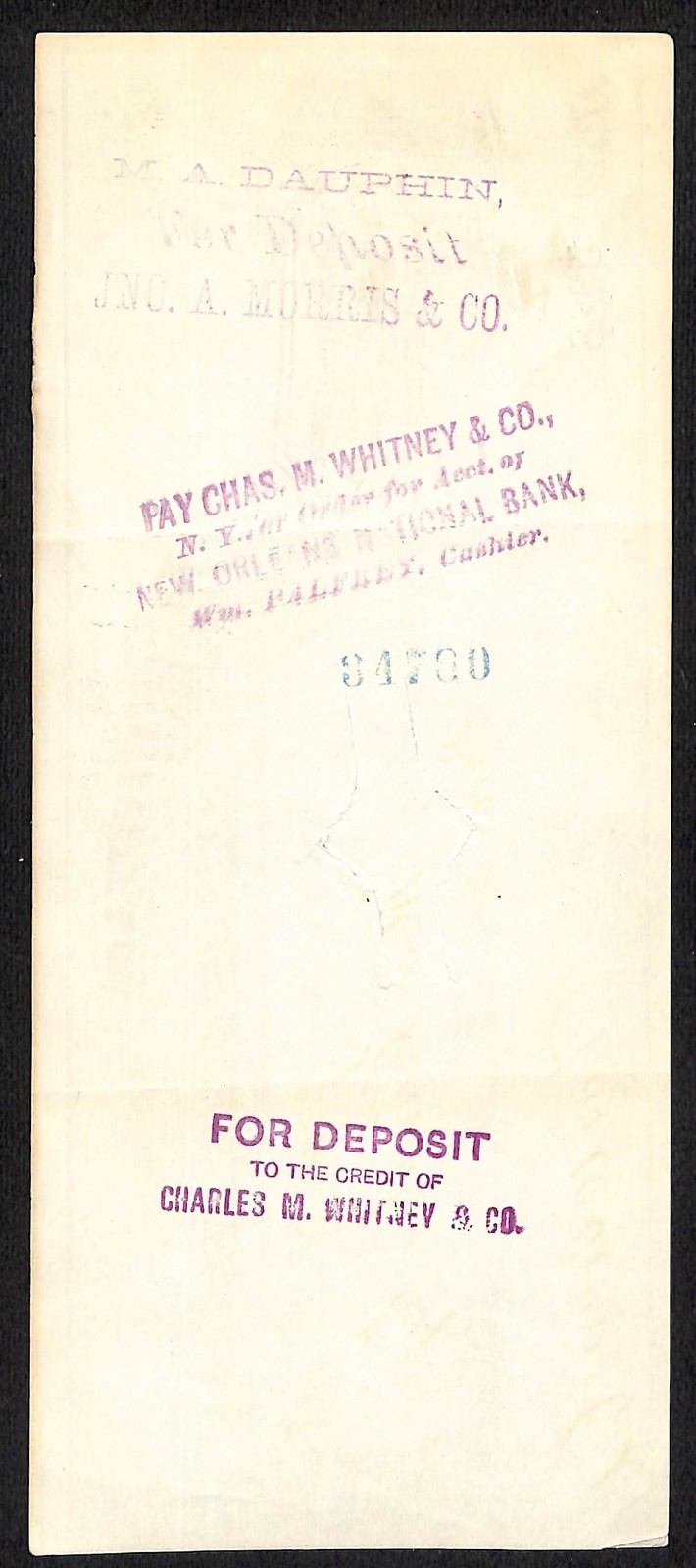 1888 W. W. Gavitt & Co. Bankers & Brokers Topeka, KS M.A. Dauphin Bank Check