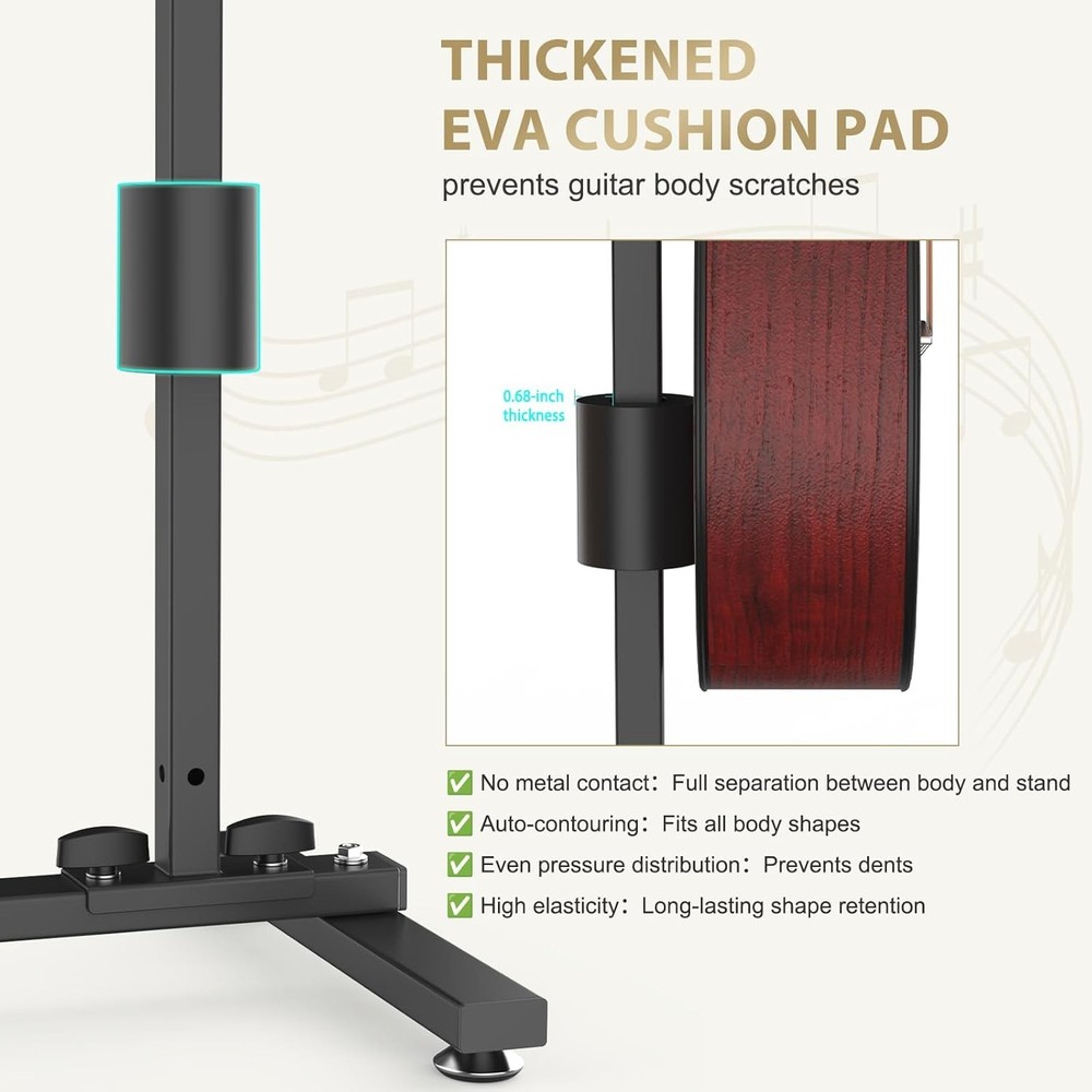 Multi Guitar Holder Stand for 4 Guitars Adjustable Height 90° Gravity-Lock Hook