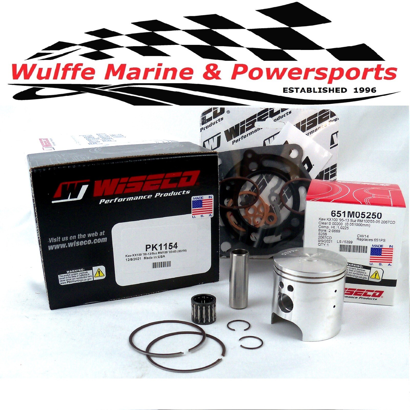 Wiseco Top End Rebuild Kit Kawasaki KX100 '98-13 Std Bore Piston Gaskets Bearing