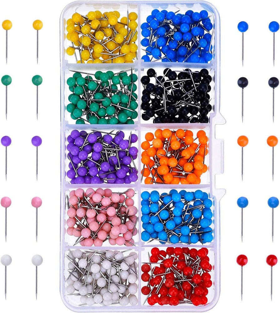 500 Pieces Map Push Pins Map Tacks Plastic round Head Tacks with Steel Points