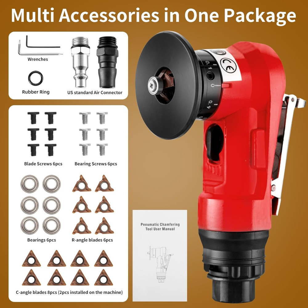 2 in 1 Pneumatic Chamfering Tool - Mini Air Chamfer Tool for C & R Deburring, 45