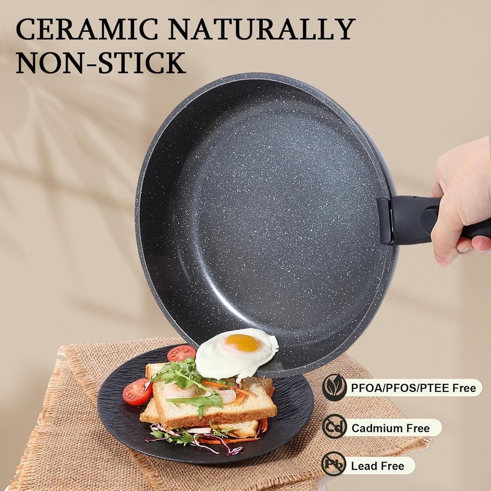 Versatile Induction Compatible Cookware Set with Removable Handles & Lids