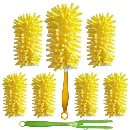 Duster Refill for Swiffer Duster, Reusable Duster 6 dusters + 1 Handle Yellow
