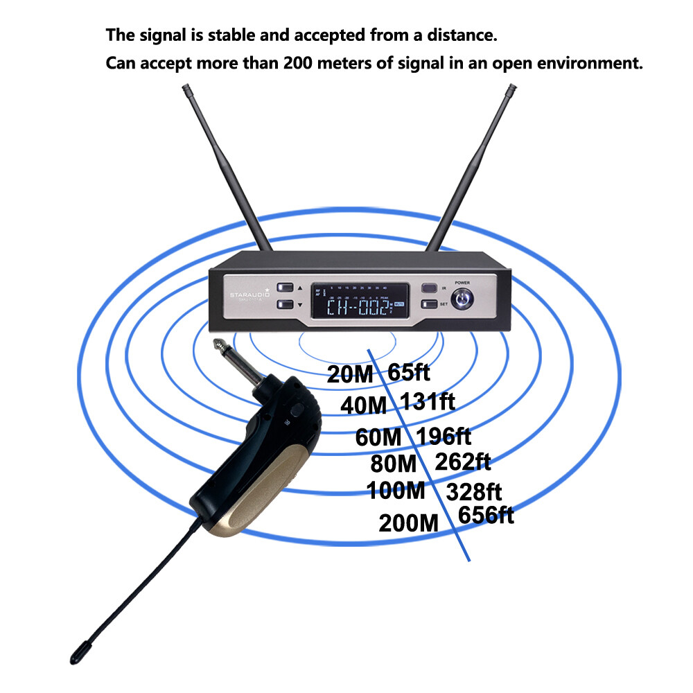 Wireless UHF Microphone System Stage Guitar Straight pug Angled plug Show Mics