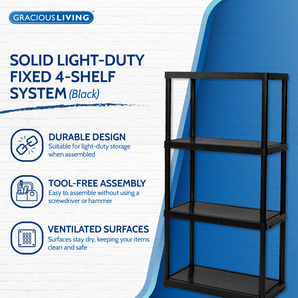 Gracious Living 4 Shelf Fixed Height Solid Organizing Storage Unit, (3 Pack)