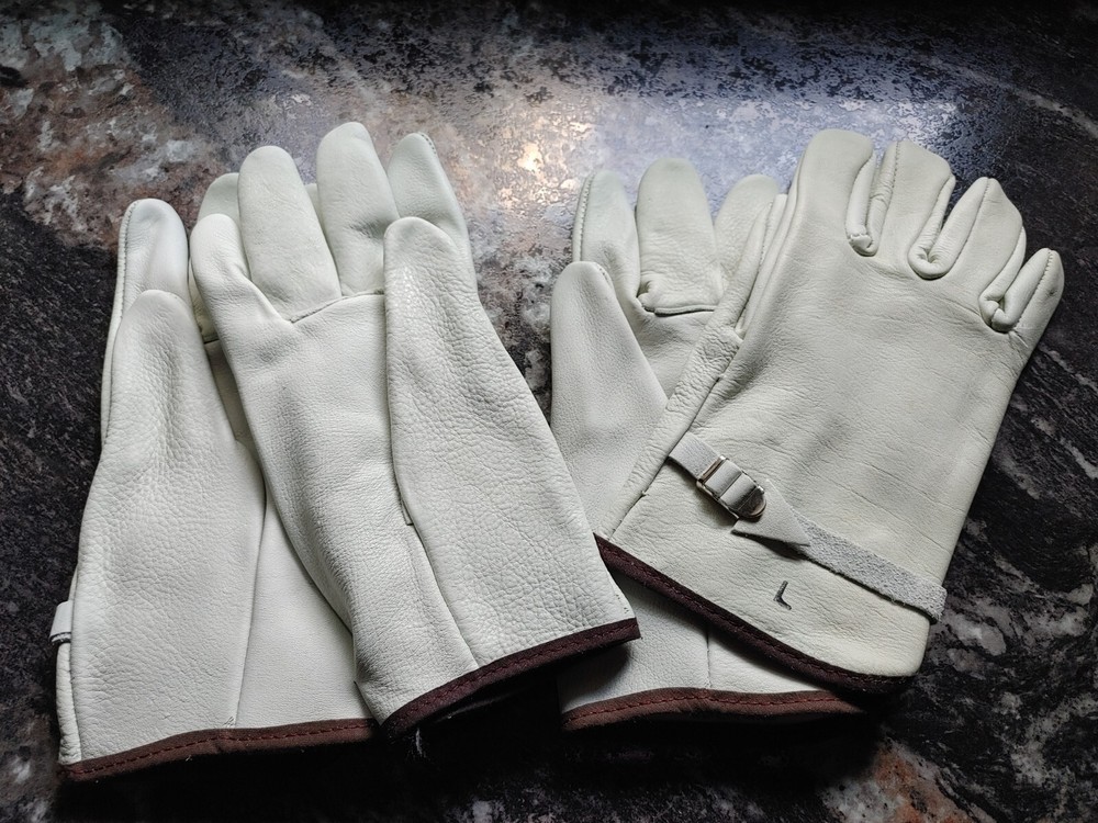 2pr NOS US Mil HeavyDuty Leather WorkGloves L firefighting drawstring cattlehide