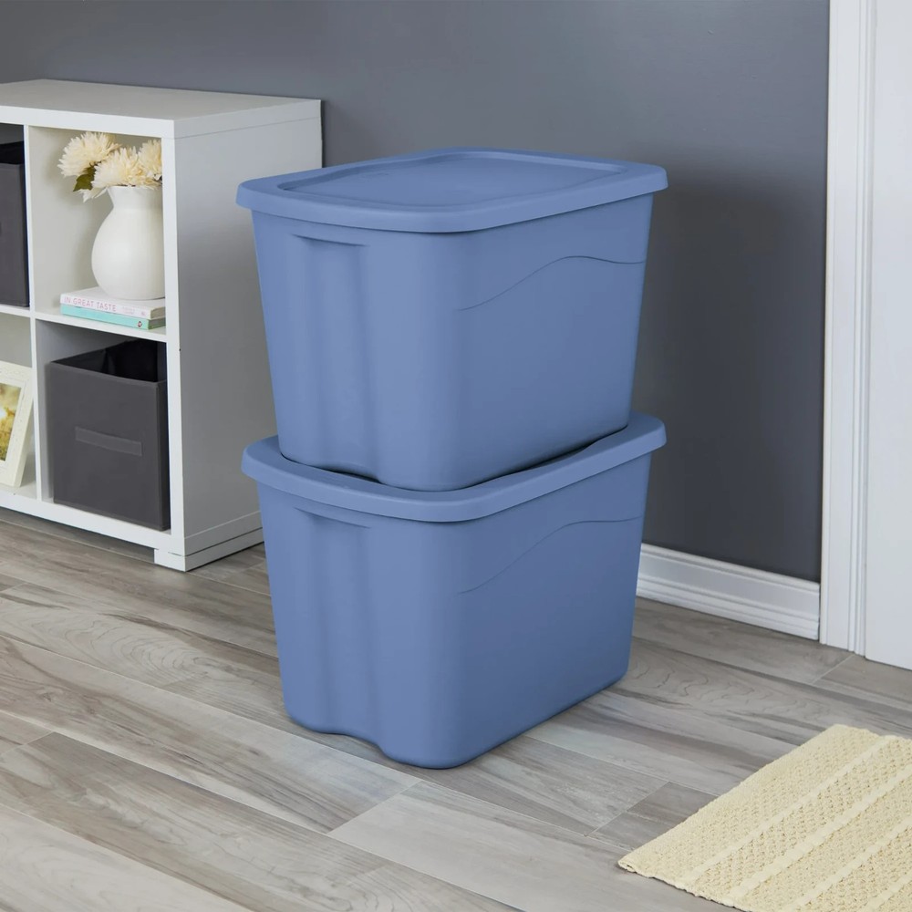 Sterilite Large Storage Bin, 18 Gallon Durable Plastic Storage Tote, Light Blue