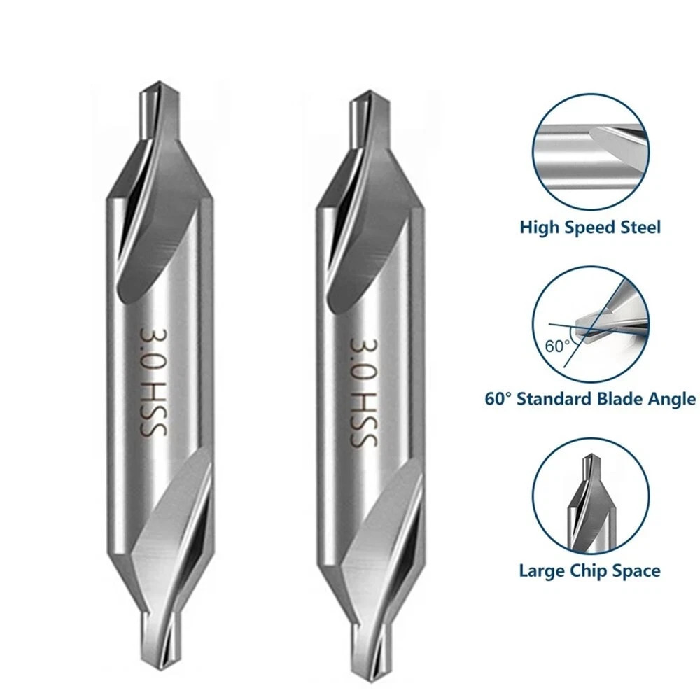 2X Center drill 60° A-type high-speed steel center drill 3.0x7.7x55mm Durable US
