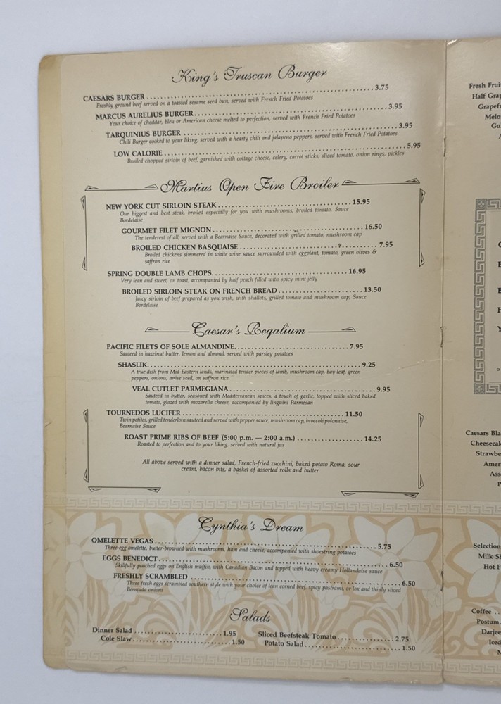 Vintage Caesars Palace Cafe Roma Menu