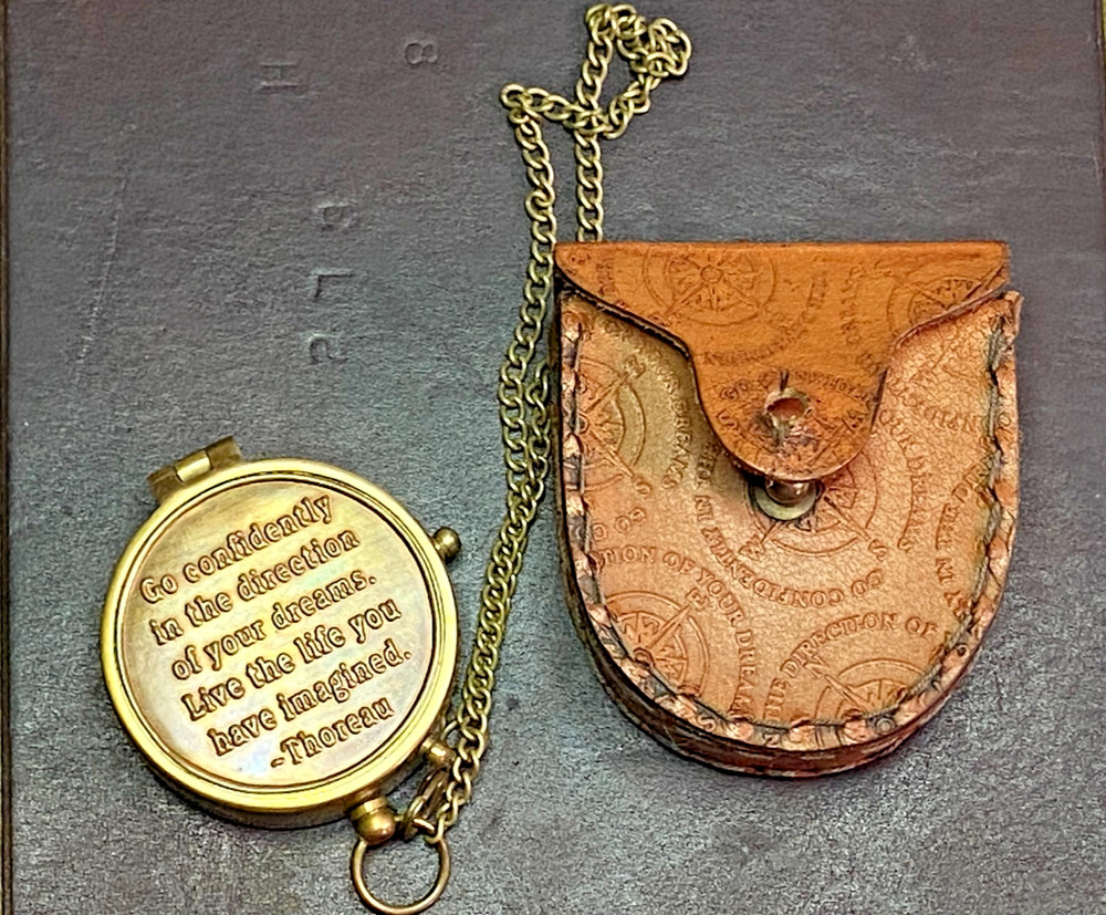 Vintage Brass Compass With Leather Case