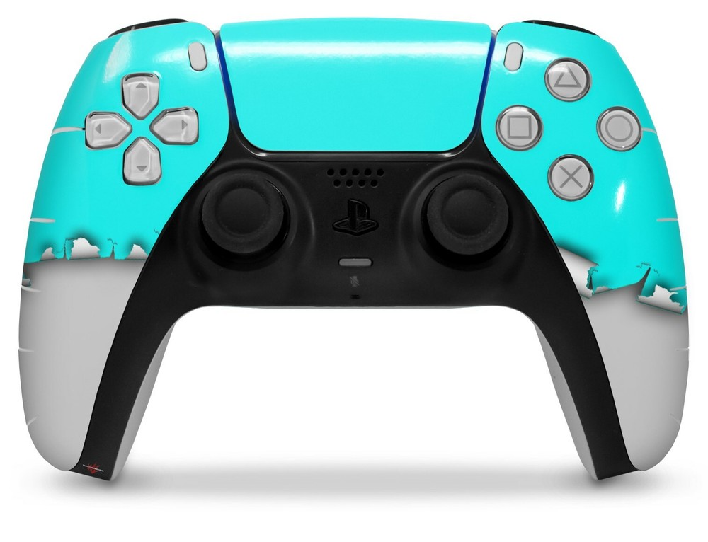 Skin Sony PS5 Controller Ripped Colors Neon Teal Gray