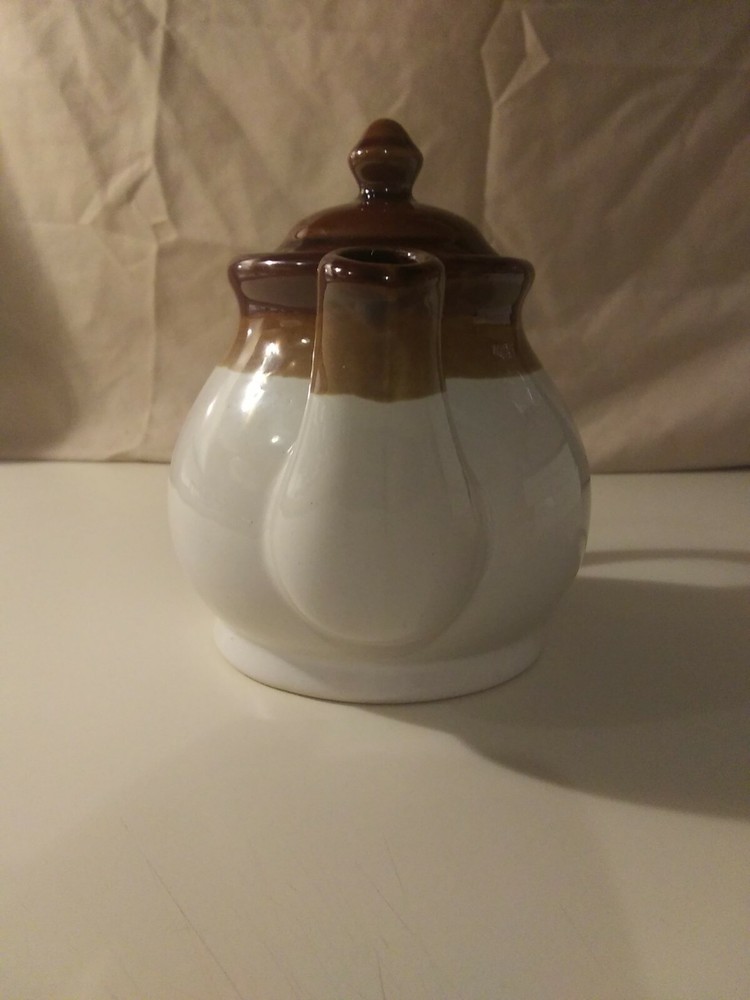 Vintage Ceramic Cream And Brown Teapot