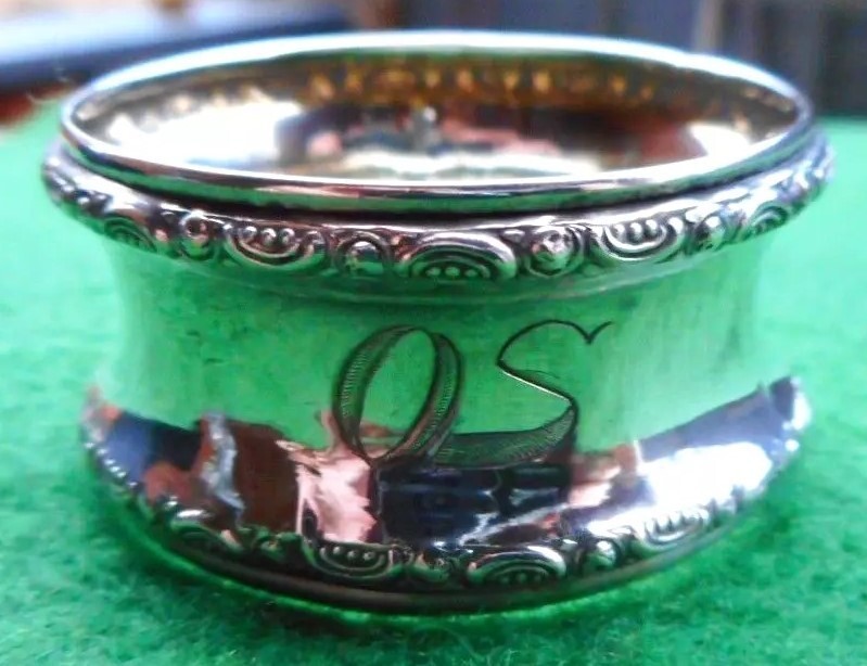Swedish 830 Silver Napkin Ring "MS" "OS" initials engraving, dated 1900