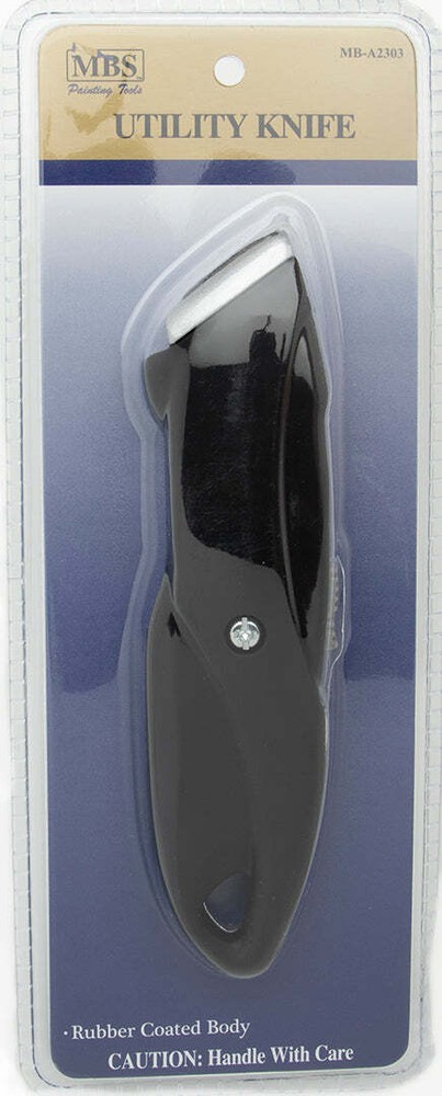 MBS Utility Knife, Retractable and Locking, One Rubber Side for Extra Grip