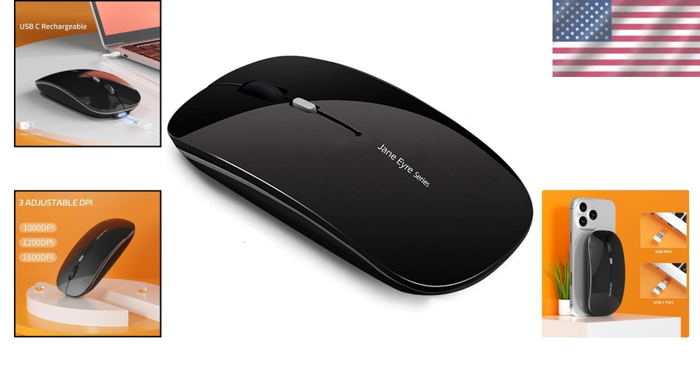 Compact Optical Wireless Mouse - USB Type C Adapter