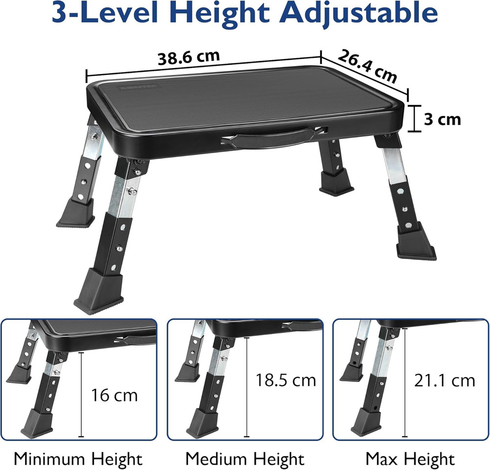 Folding Step Stool Adjustable Height 330Lbs Metal Platform for RV Home Kitchen