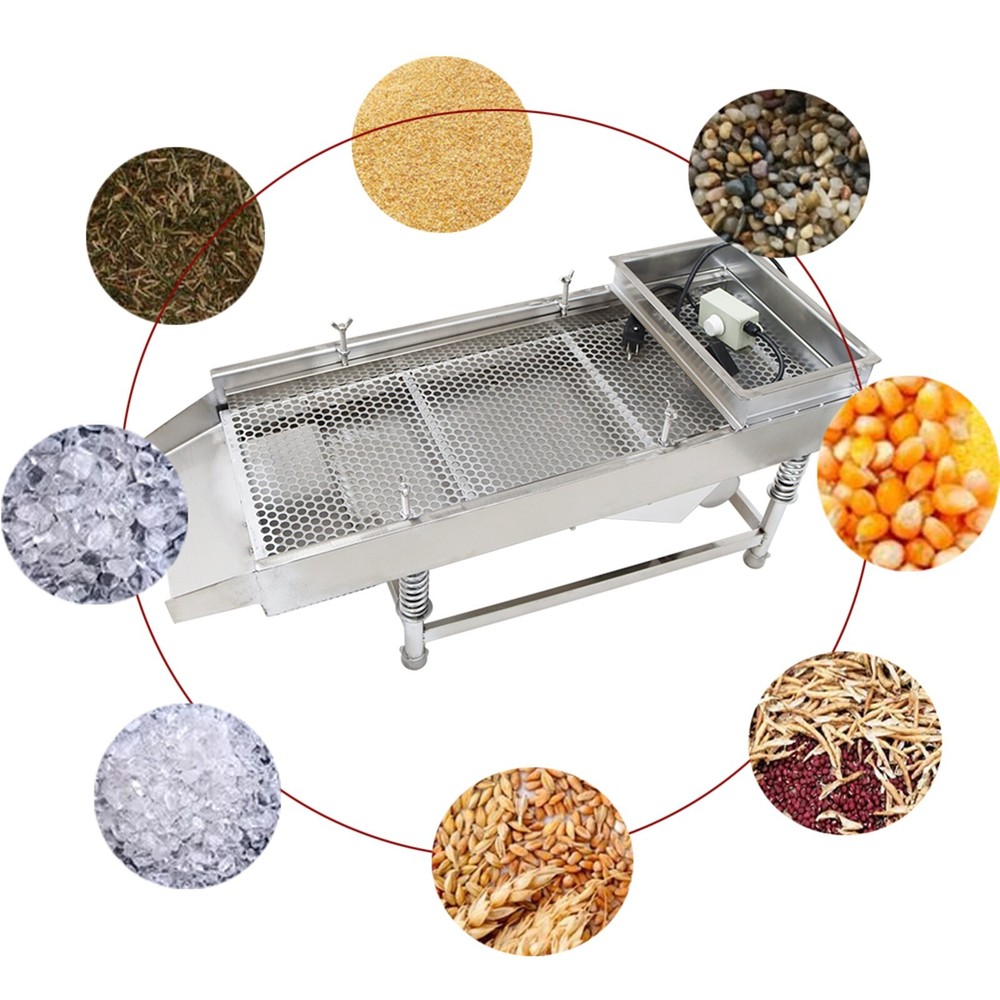 110V Stainless Linear Vibrating Screen w/Single Layer 10mm Screen Sieve Machine