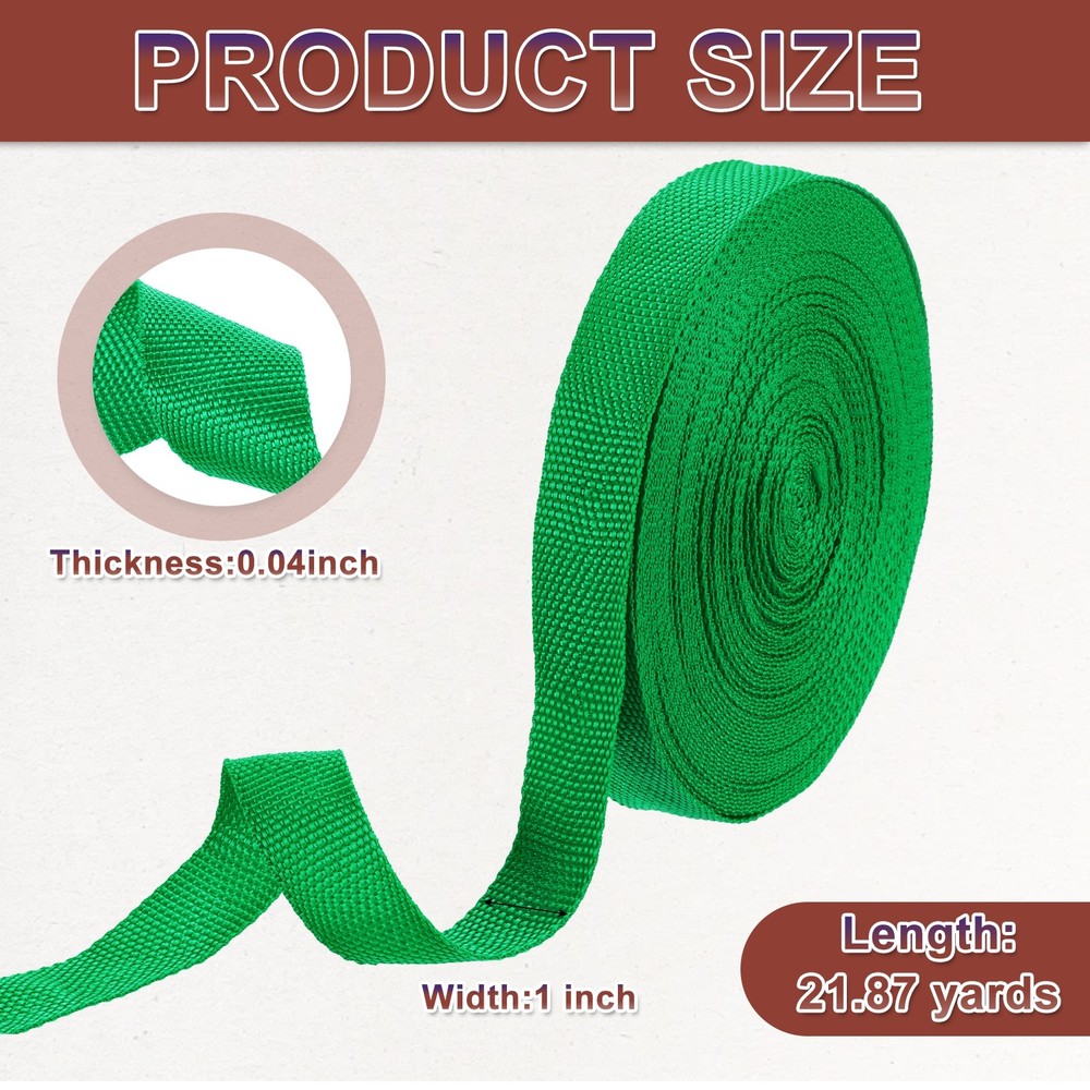 Nylon Webbing Strap, 22 Yards x 1" Polypropylene Flat Webbing Strap (Green)