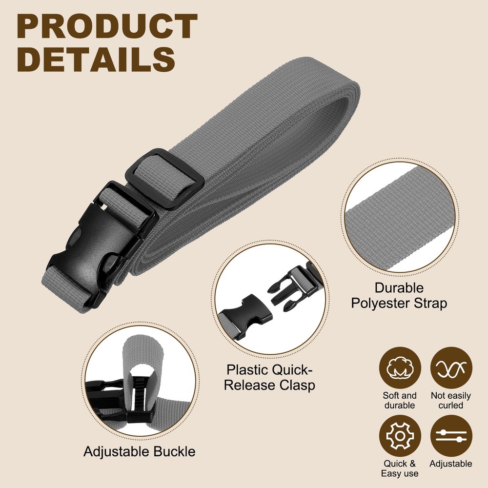 3pcs 1" x 6ft Utility Straps with Quick Release Buckle Adjustable, Gray