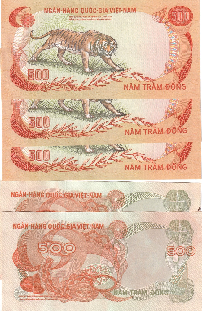 Vietnam 500 Dong 1972 Pick # 33 5 Sequential Notes