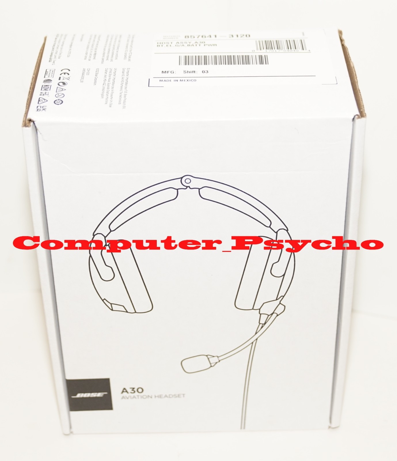 BOSE A30 857641-3120 AVIATION HEADSET BLUETOOTH BATTERY DUAL PLUG STRAIGHT CABLE