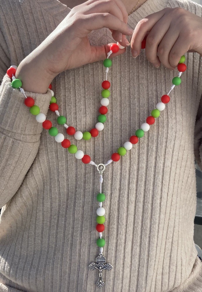 Handcrafted Christmas Catholic Silicone Rosary Beads - Red, Green & White!