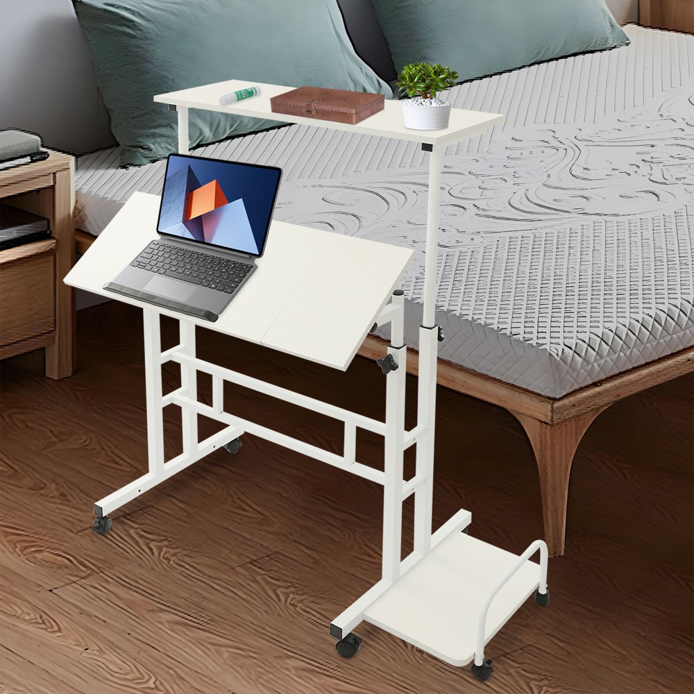 White Computer Desk, Multi Functional Foldable Desk, Adjustable Computer Table