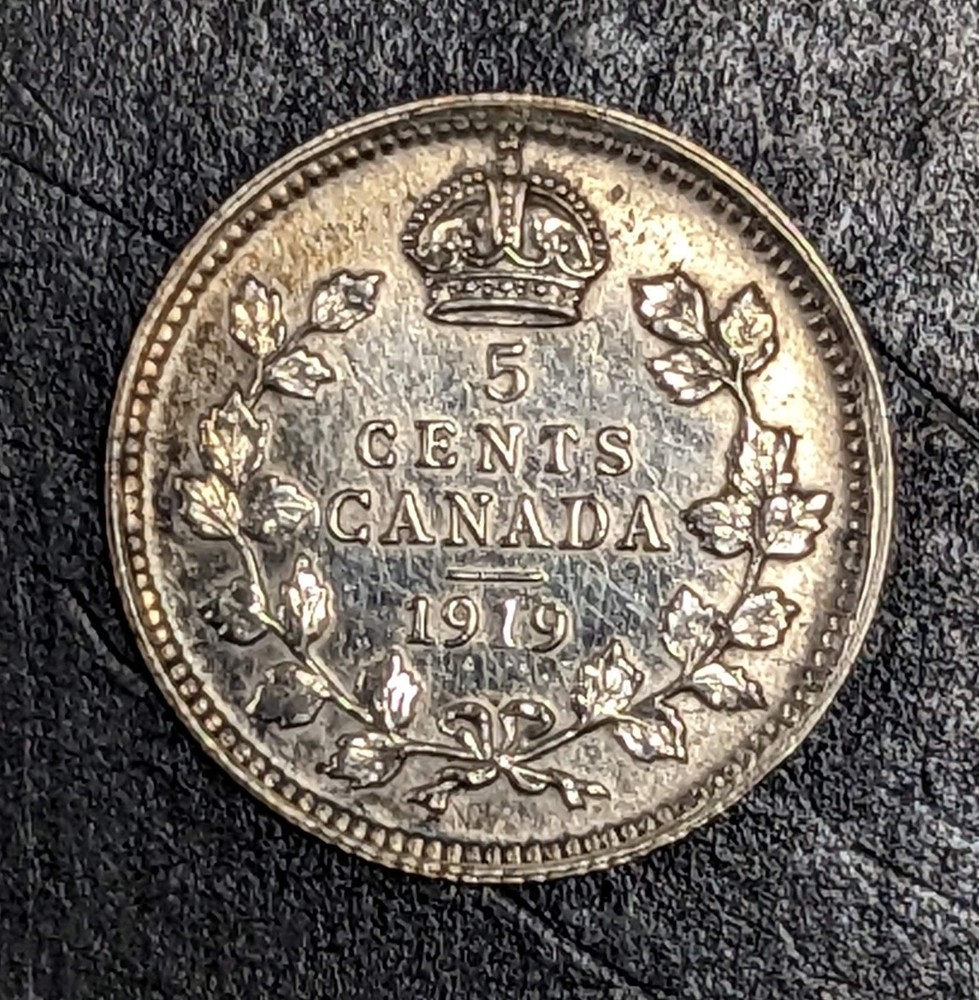 1919 Canada 5 Cent Silver George V Cleaned