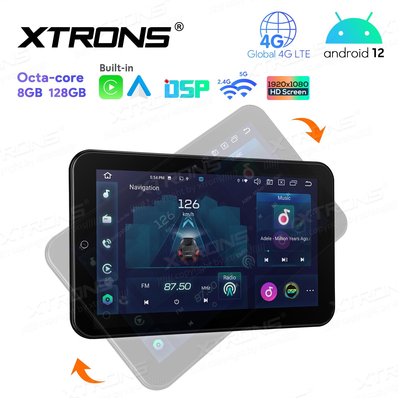 12.8" Rotatable Octa Core Android 14 Car Stereo Radio 2 DIN QLED 4G LTE 8+128GB