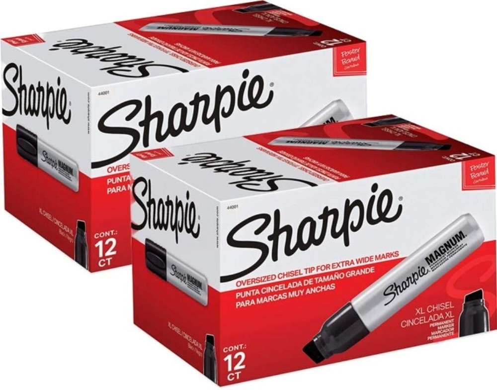 Extra Wide Permanent Markers - 24 Pack, Black Chisel Tip, Quick-Drying Ink, Fade