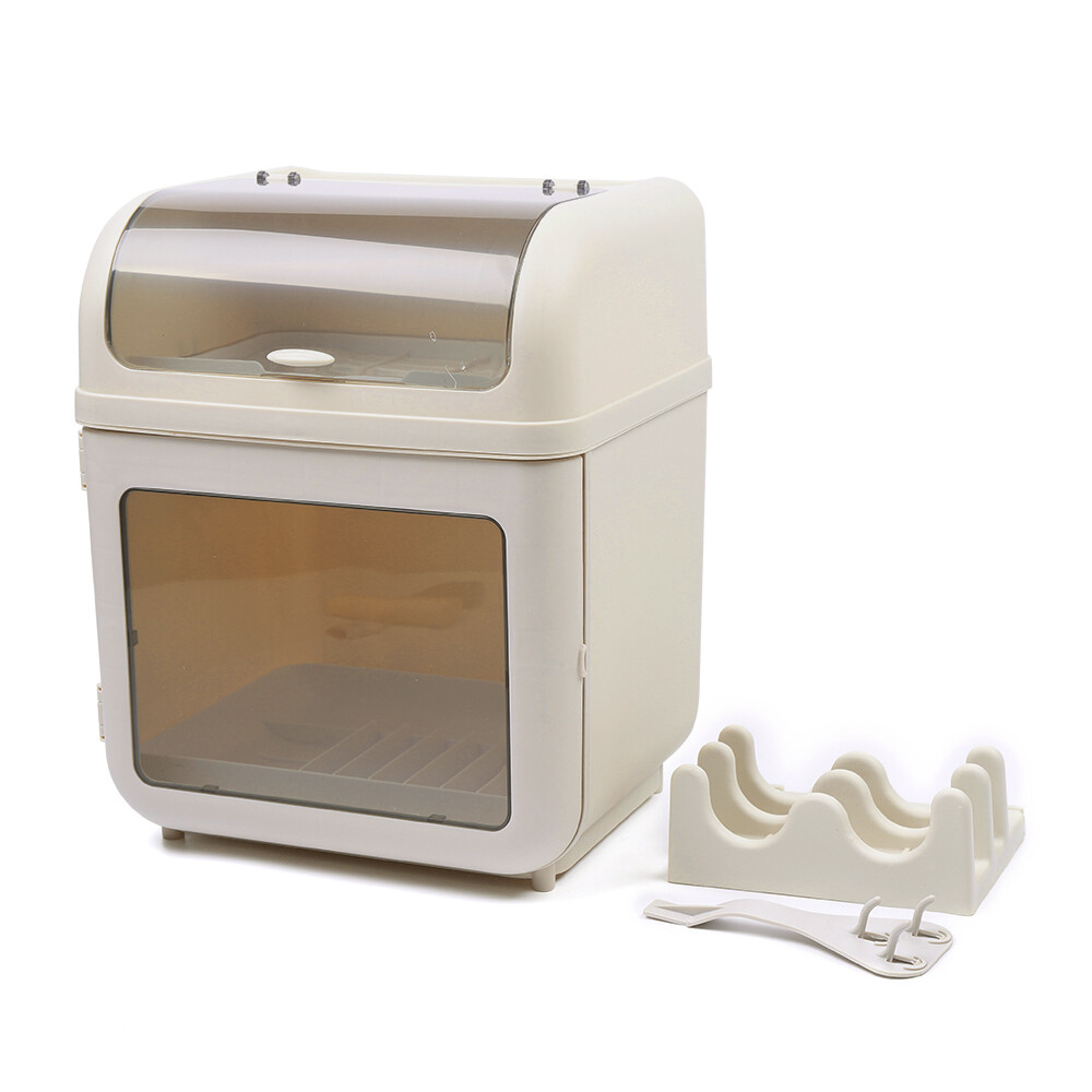 Kitchen Tableware 2-Tier Storage Box Cupboard Covered Dustproof Rack Dish Holder