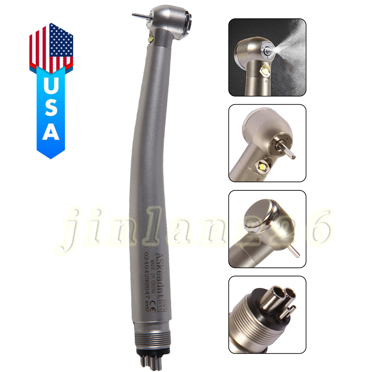 Pieza de mano alta velocidad de fibra óptica LED dental estilo NSK 4 agujeros