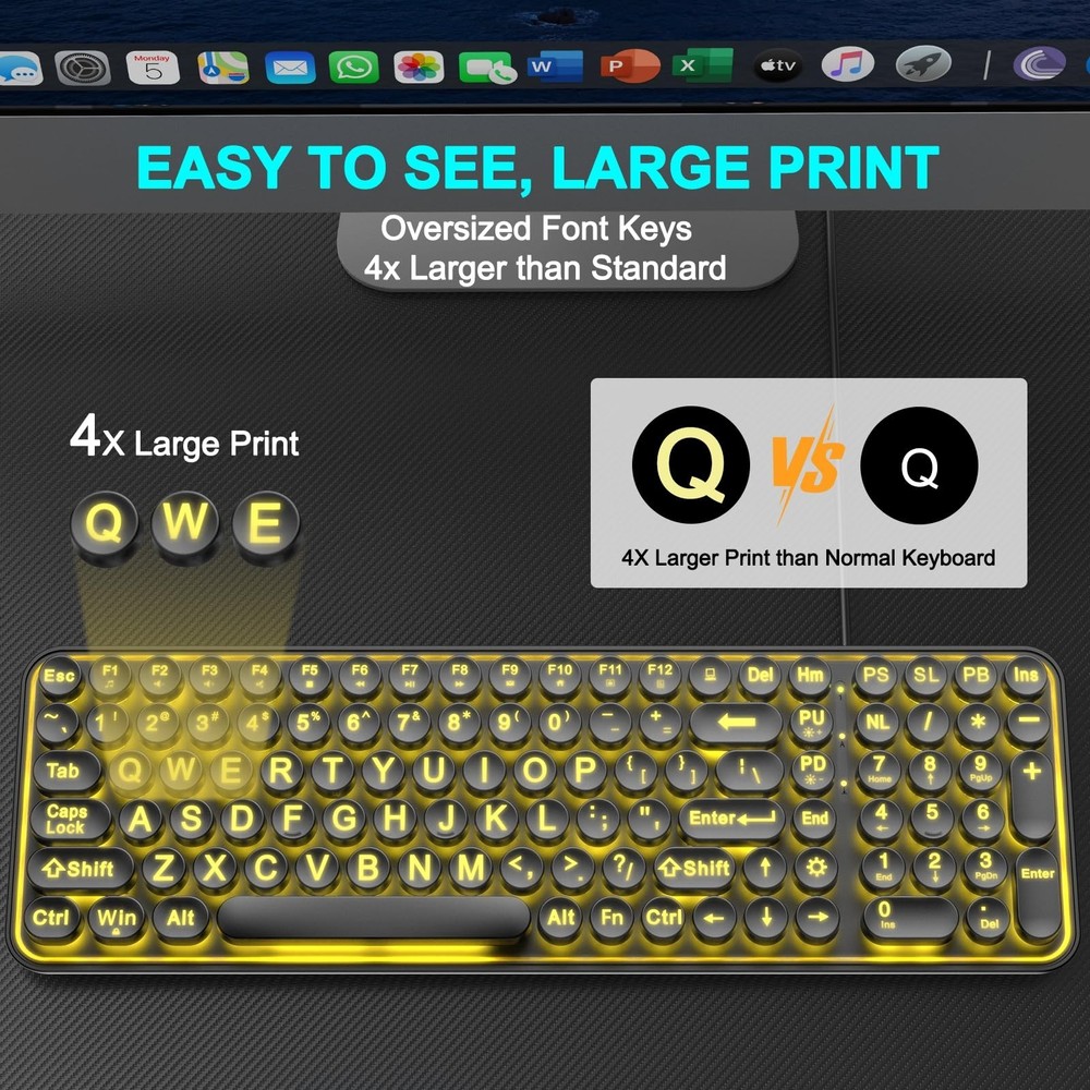 Large Print Backlit Keyboard, Wired USB Lighted Computer Keyboards with 7-Col...