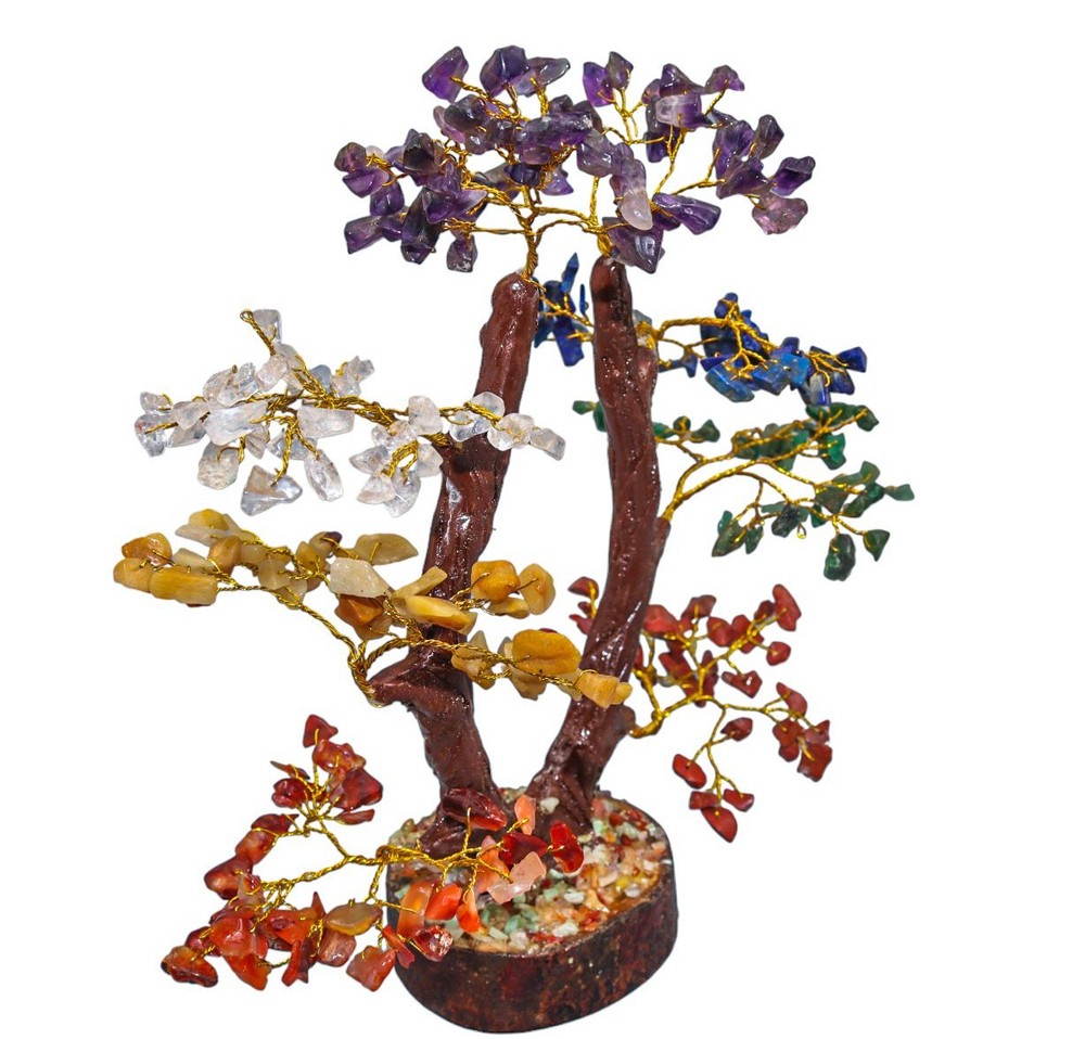 Multi 7 Chakra Gemstone Chips Handmade Unique Shape Tree Healing Home Ornament