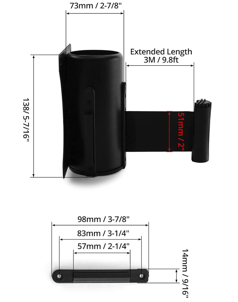 2-Pack Wall-Mounted Retractable Belt Barrier | 10’ Black Crowd Control Queue Set