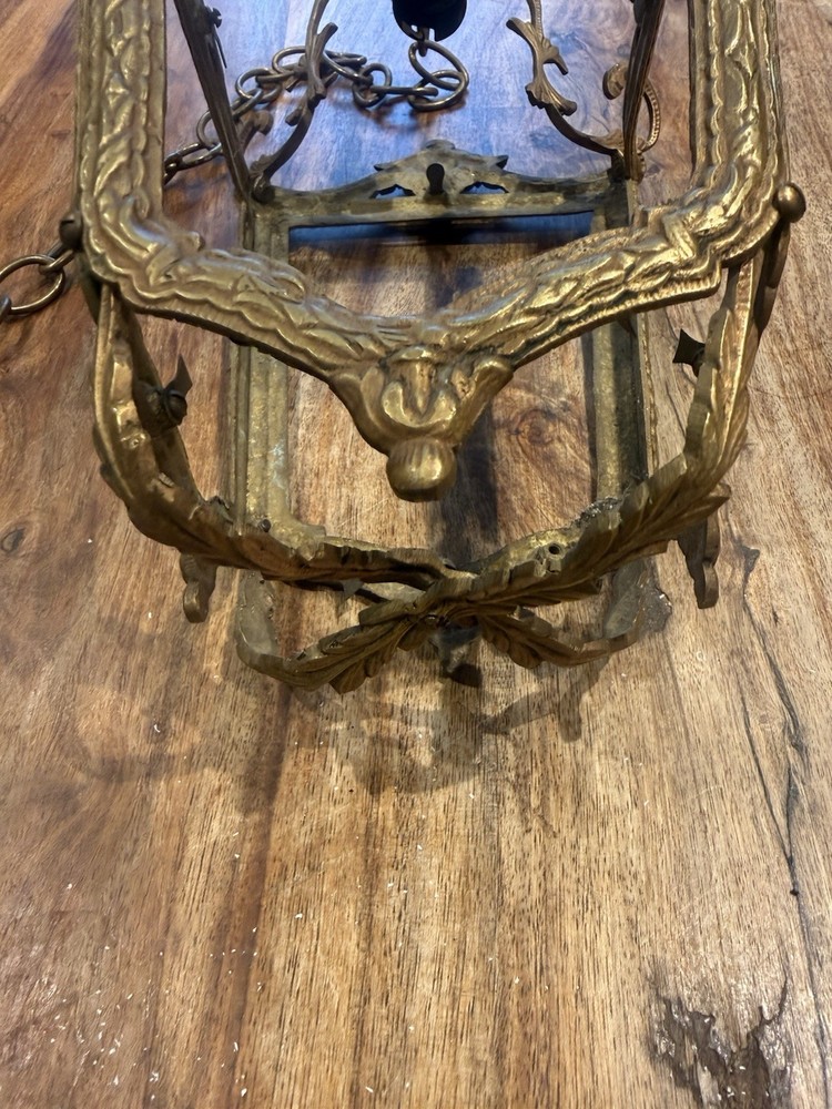 Antique Gilt Bronze Hanging Lantern Ceiling Light