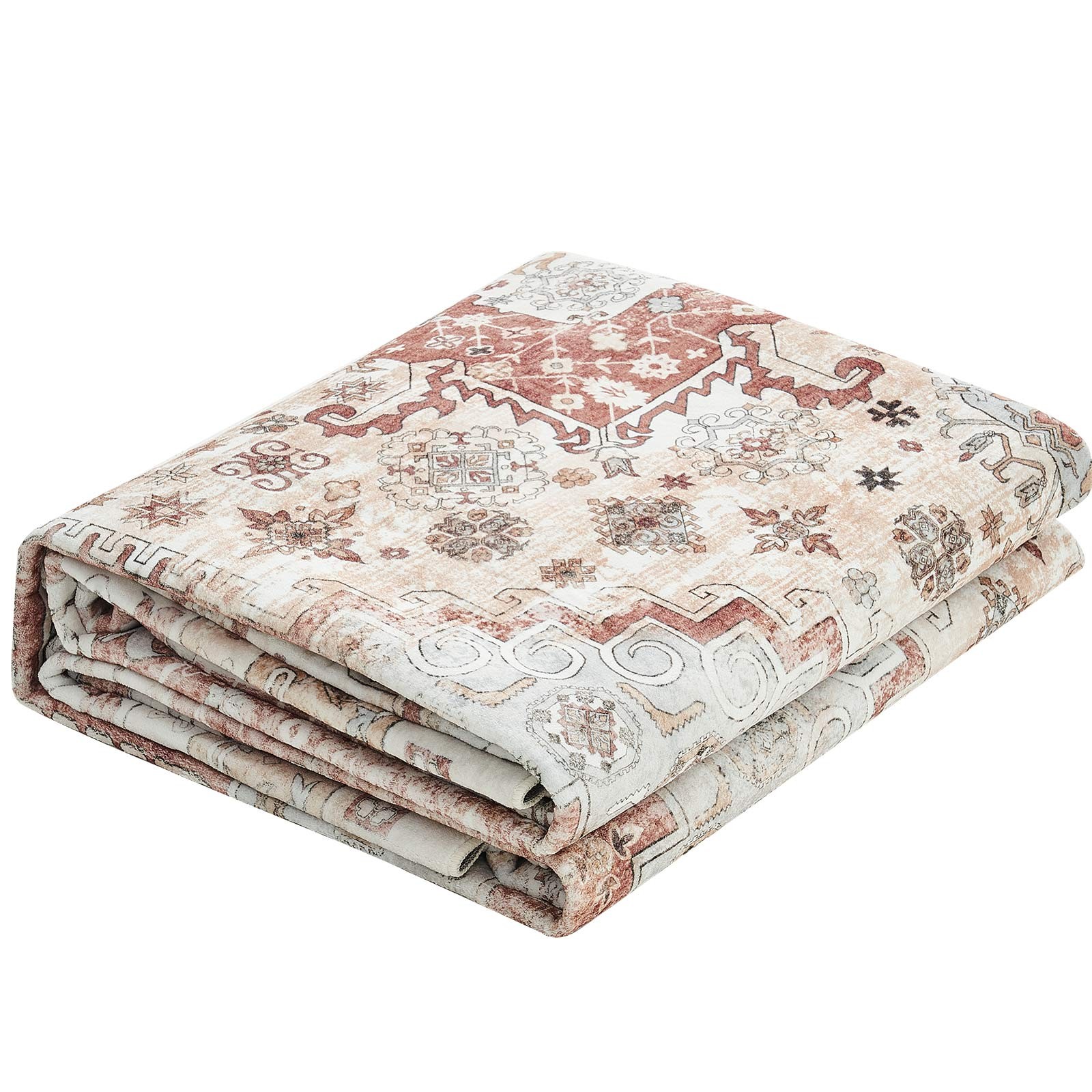 Large Area Rug 9 x 12 ft Anti-Skid Tear-Resistant Floor Mat Vintage Brown Red