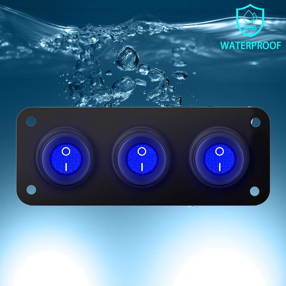 3 Gang Rocker Switch Panel with LED Indicator 12V