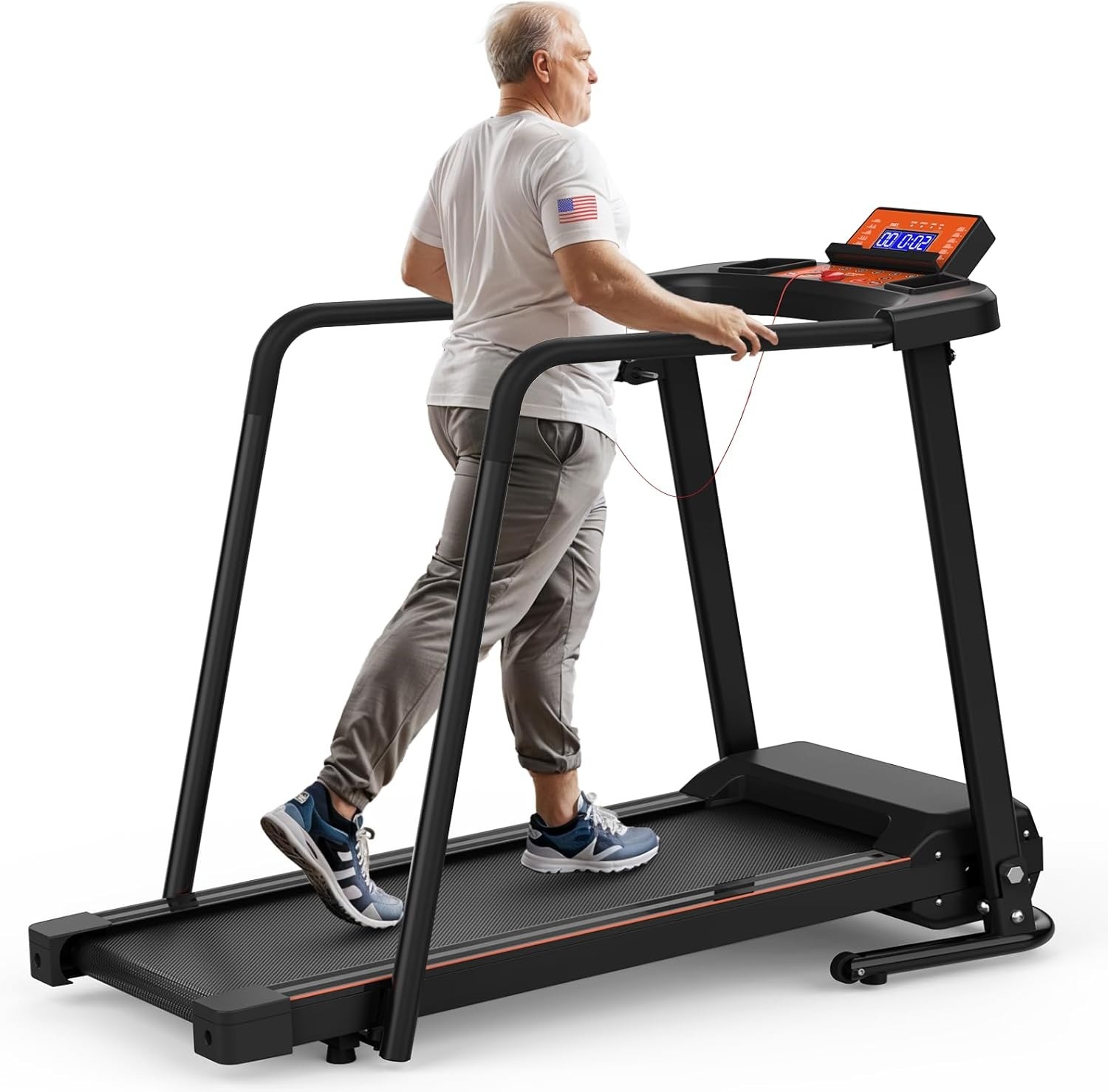 Walking Treadmills for Home Seniors with Extended Handrails for Recovery Fitness