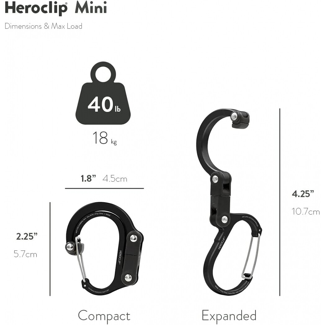 HEROCLIP Carabiner Clip Hook Mini for Camping, Organization (Black & Blue)