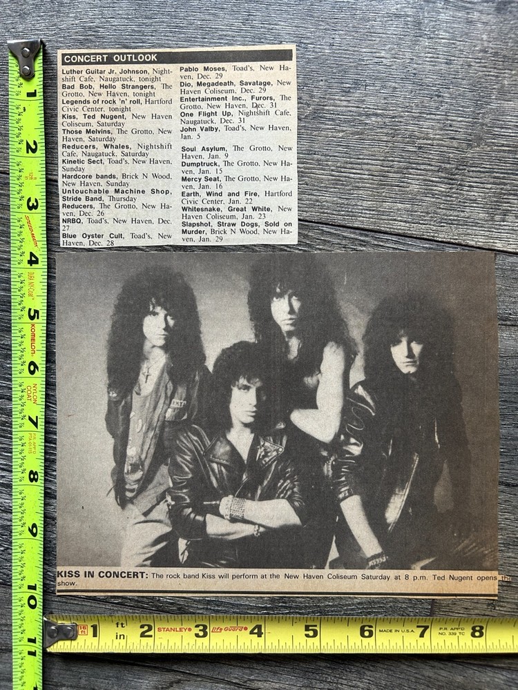 KISS Concert Clipping Crazy Nights Tour New Haven CT Dec 1987 Lot Vintage Kiss