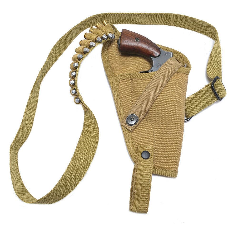 US M3 Victory Revolver Pilots Canvas Shoulder Holster with Shell loops Khaki