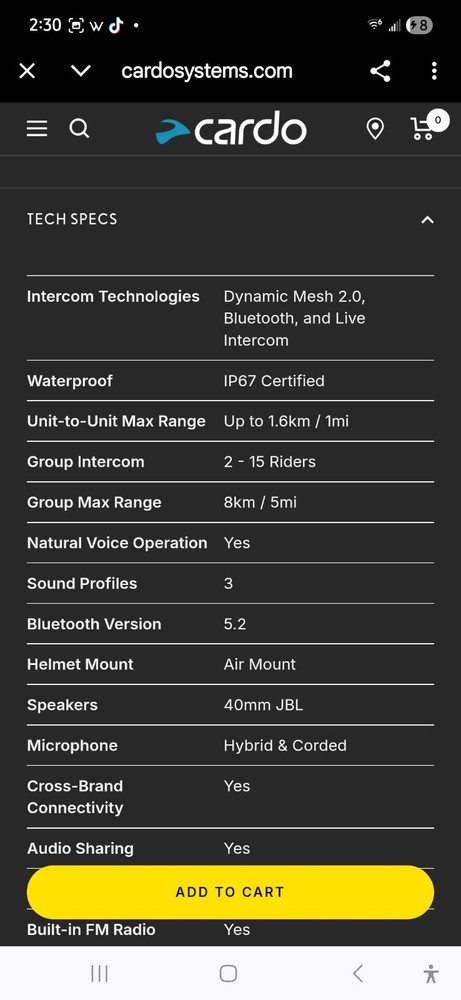 Cardo Bluetooth Packtalk Edgphones
