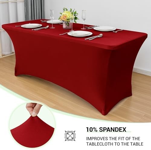 Obstal 6ft Red Spandex Table Cover, 2 Pack, Fitted Rectangular