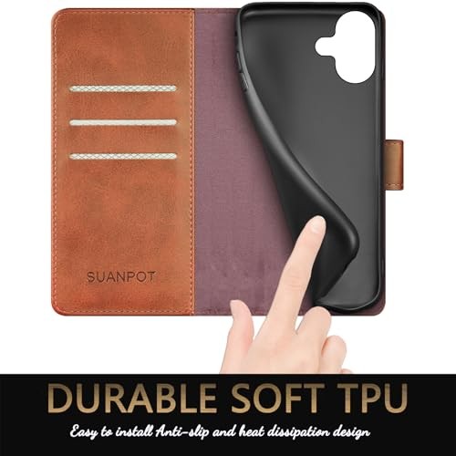 Compatible with iPhone 17 6.3" Wallet case with RFID Flip Case Light Brown
