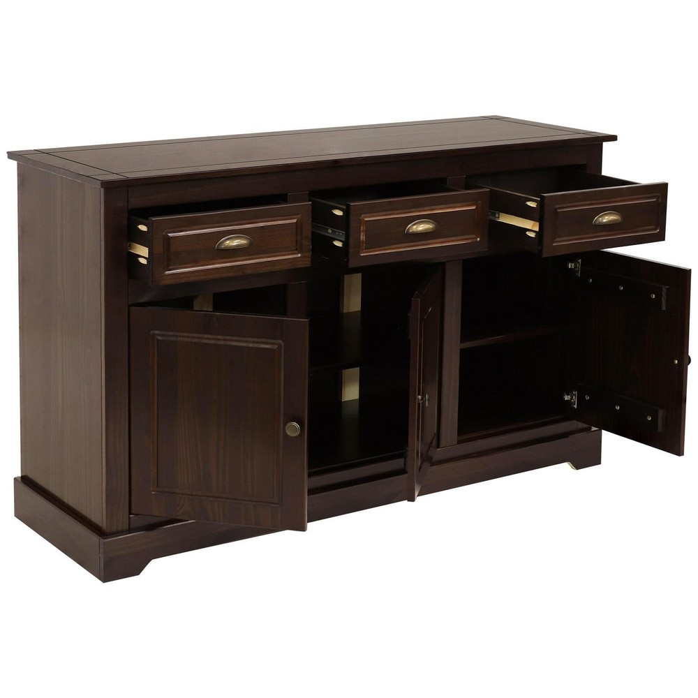 Solid Pine Sideboard With 3 Drawers And 3 Doors - 32 In